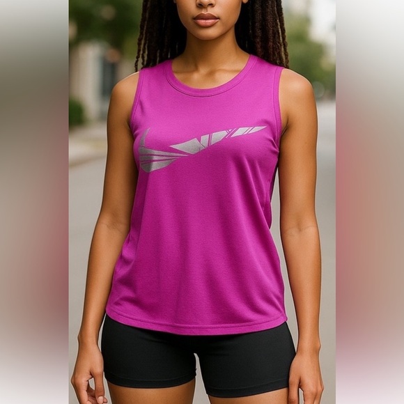 NIKE DRI FIT PINK SWOOSH SLEEVELESS ATHLETIC WORKOUT GYM CASUAL TOP SIZE MED - Picture 1 of 10